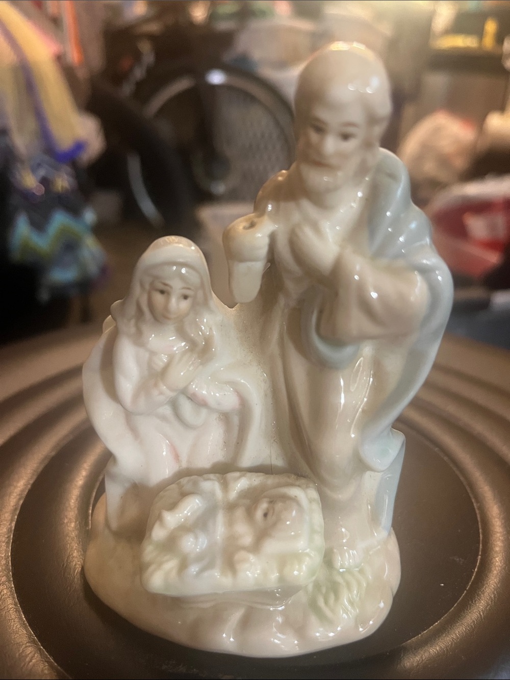 Porcelain Nativity Figurine - White Cream Holy Family Statue 413